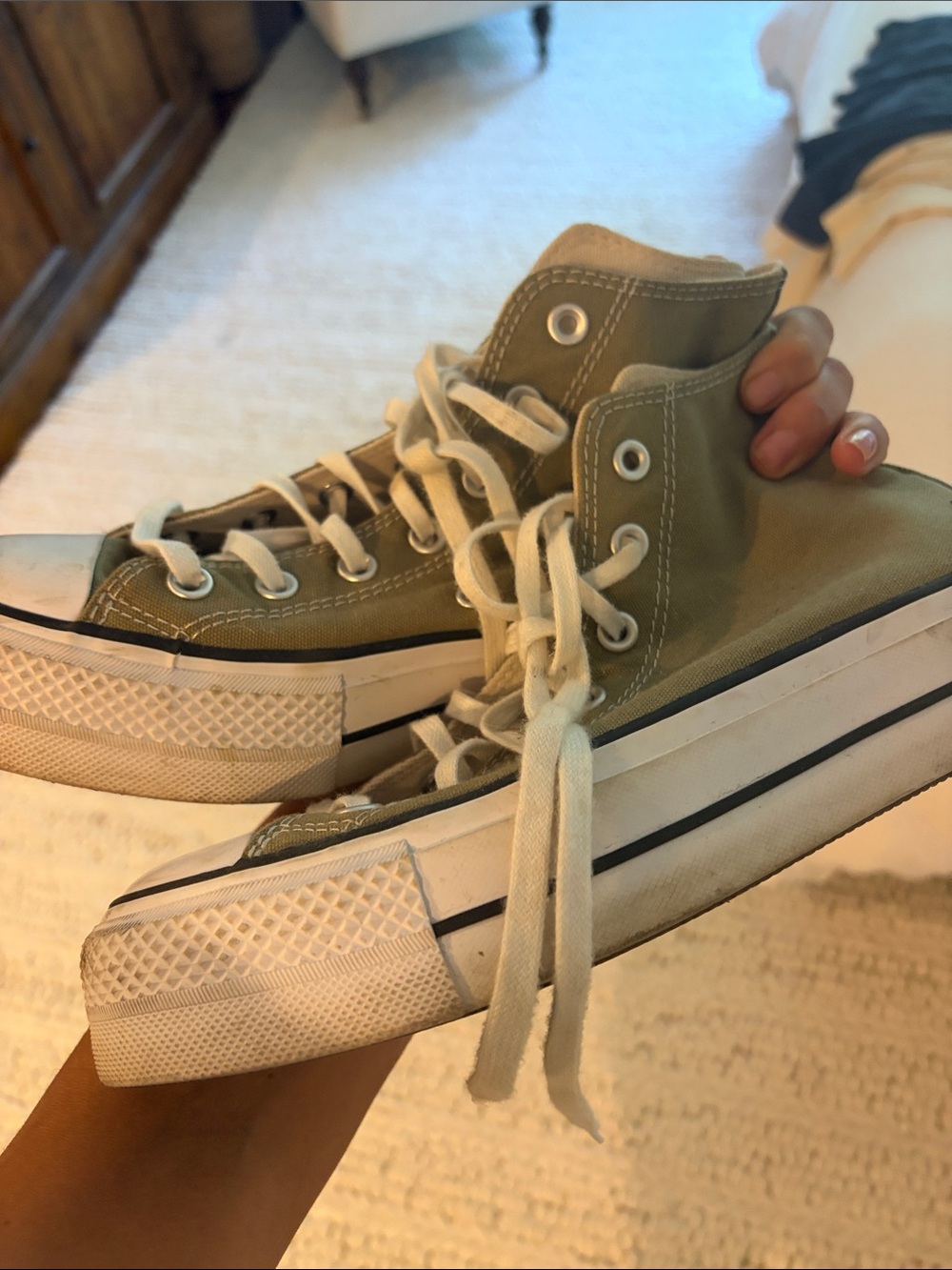 Converse High-Top Sneakers in Olive/Beige Canvas